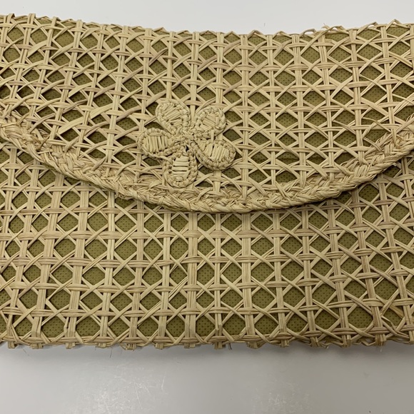 Straw Intertwined Cream & Tan Vintage Wristlet | Eco-Friendly Vegan Wallet Bag - Picture 3 of 7